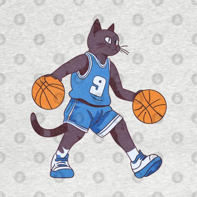 Black Cat Playing Basketball by Millusti